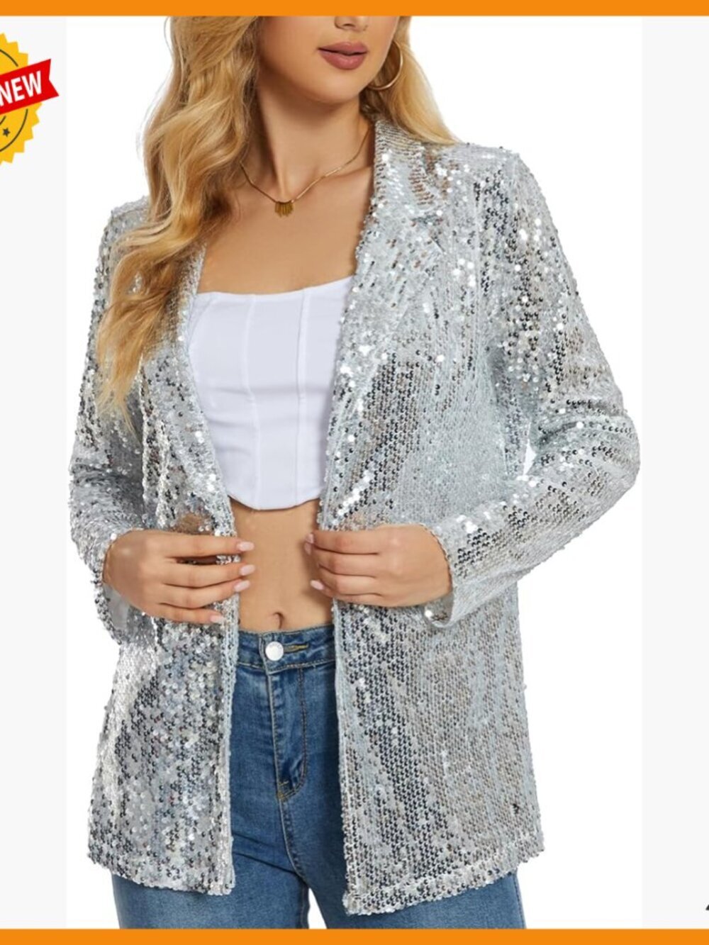 Sequin Blazer Open Front Sparkle Jacket Glitter Coat Evening Party